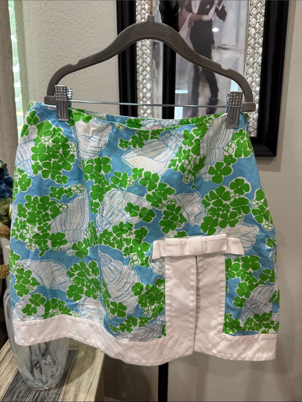 Lilly Pulitzer Blue min Skort with Green Floral Print and White Trim